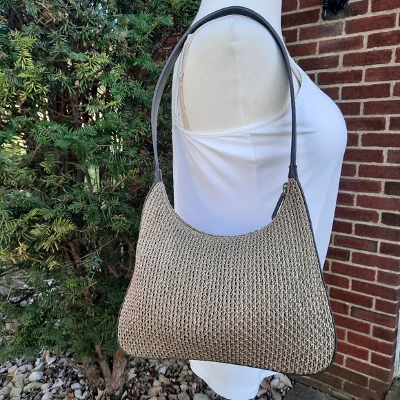 Vintage Y2K Nine West Woven Hobo Shoulder Bag Purse Taupe Retro Boho - Picture 4 of 12